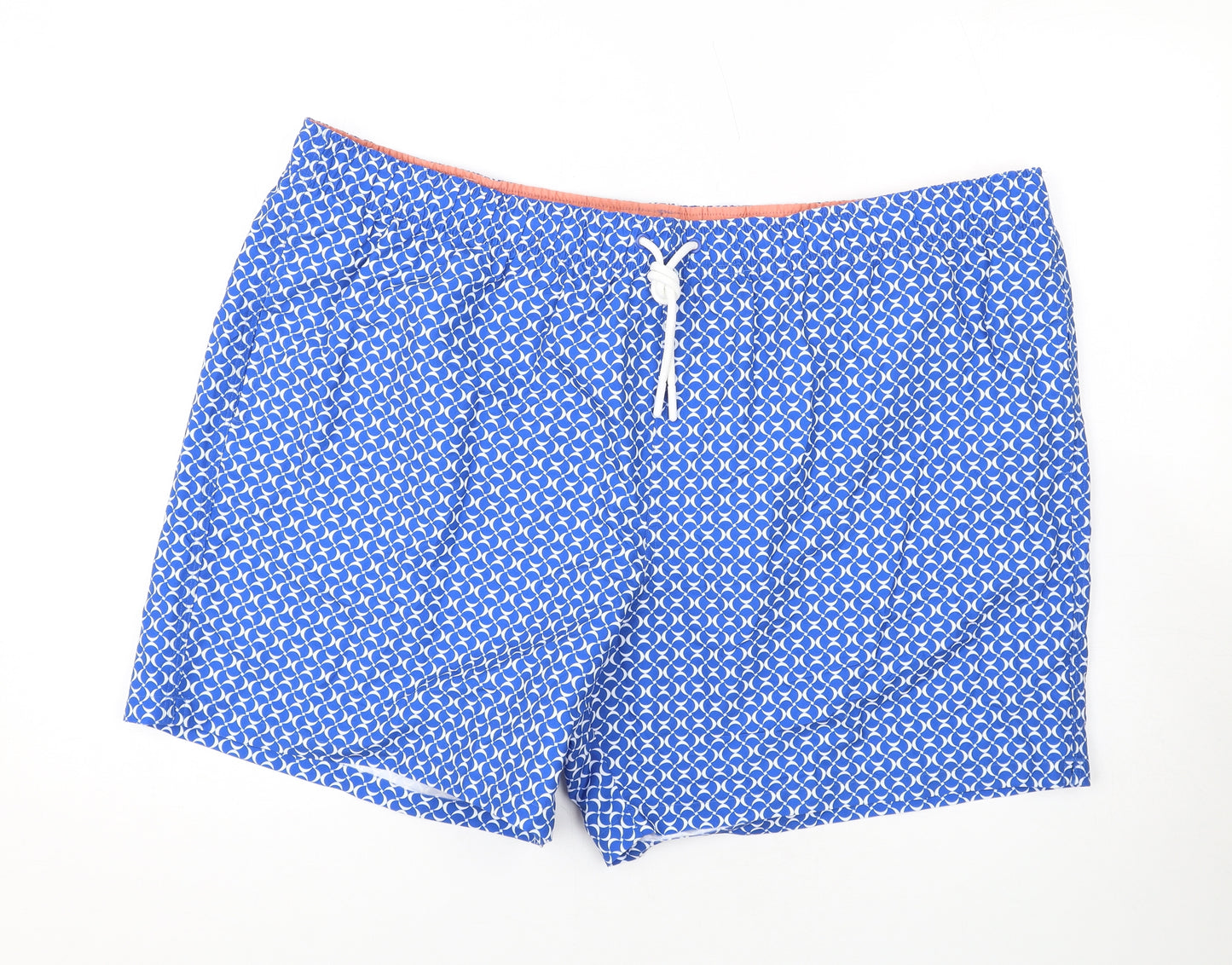 Marks and Spencer Mens Blue Geometric Polyester Bermuda Shorts Size 3XL L6 in Regular Drawstring - Swim Shorts