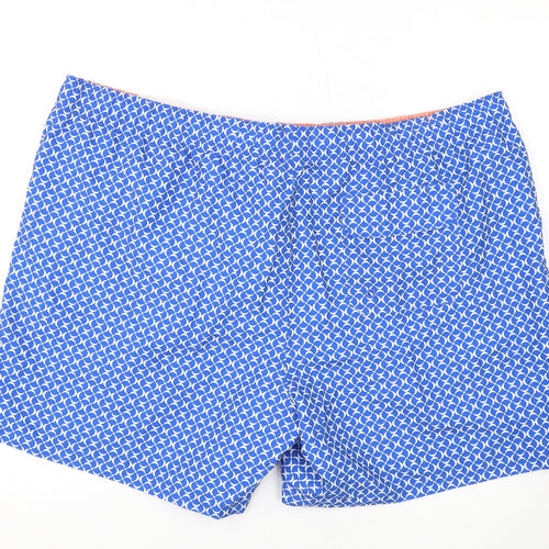 Marks and Spencer Mens Blue Geometric Polyester Bermuda Shorts Size 3XL L6 in Regular Drawstring - Swim Shorts