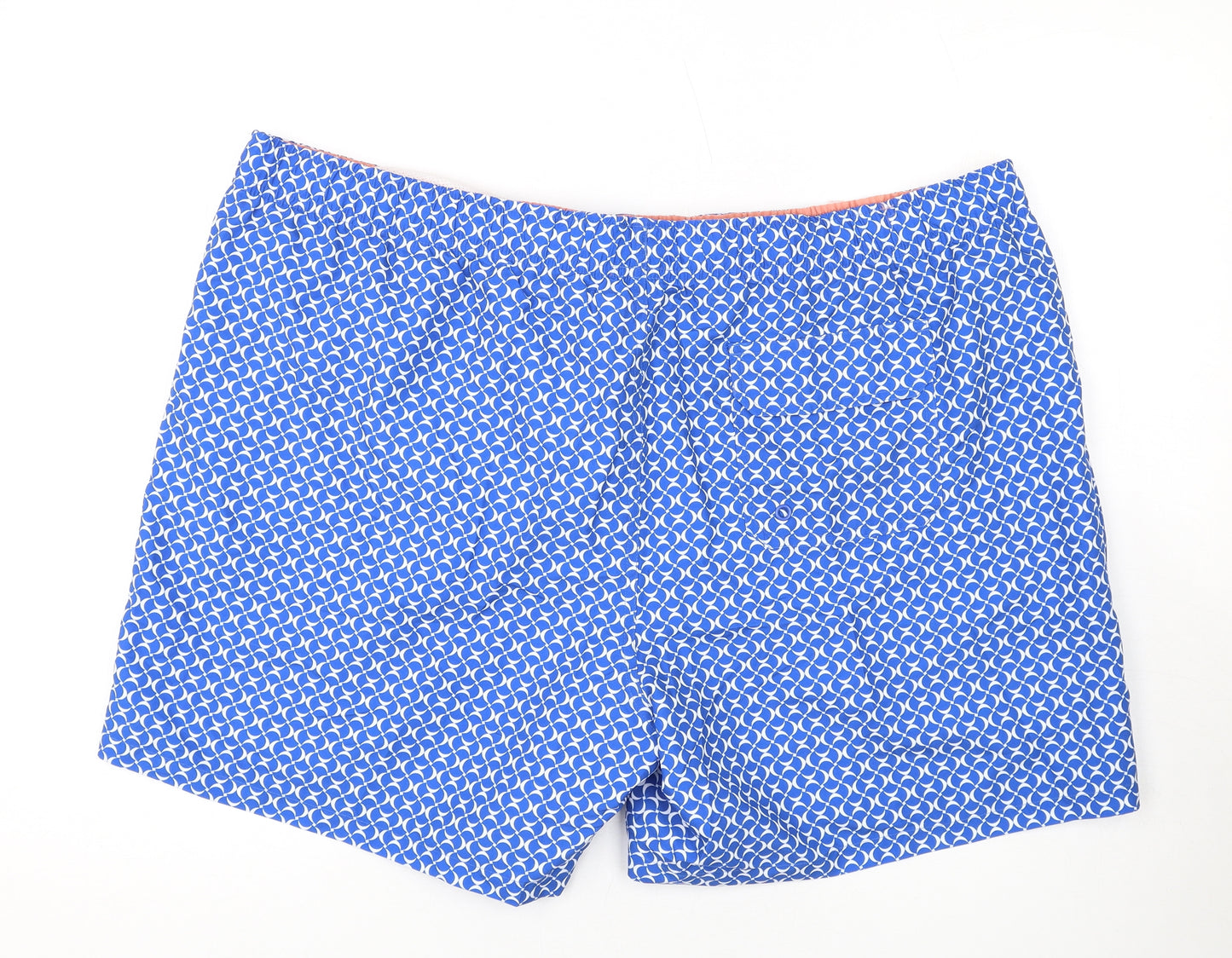 Marks and Spencer Mens Blue Geometric Polyester Bermuda Shorts Size 3XL L6 in Regular Drawstring - Swim Shorts