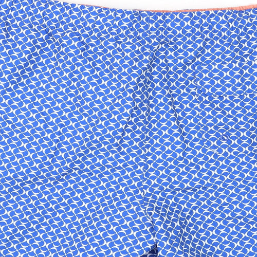 Marks and Spencer Mens Blue Geometric Polyester Bermuda Shorts Size 3XL L6 in Regular Drawstring - Swim Shorts