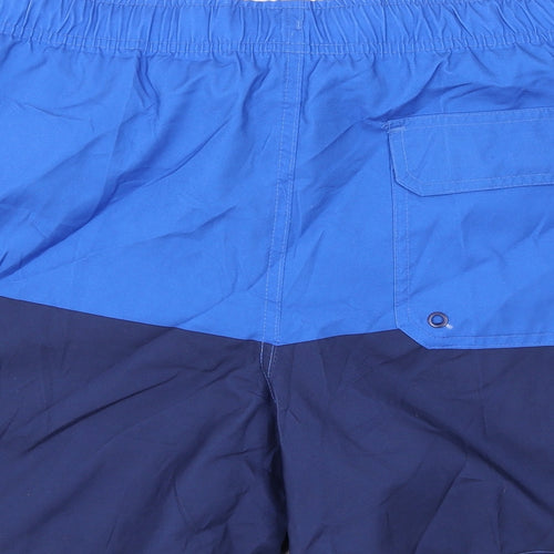 Marks and Spencer Mens Blue Striped Polyester Bermuda Shorts Size 3XL L6 in Regular Drawstring - Swim Shorts