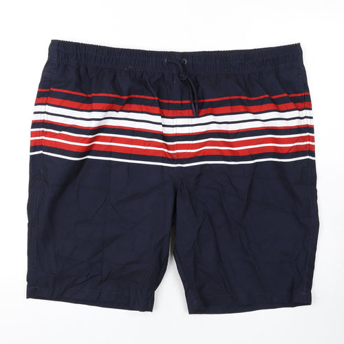 Marks and Spencer Mens Black Striped Polyester Bermuda Shorts Size 2XL L6 in Regular Drawstring - Swim Shorts