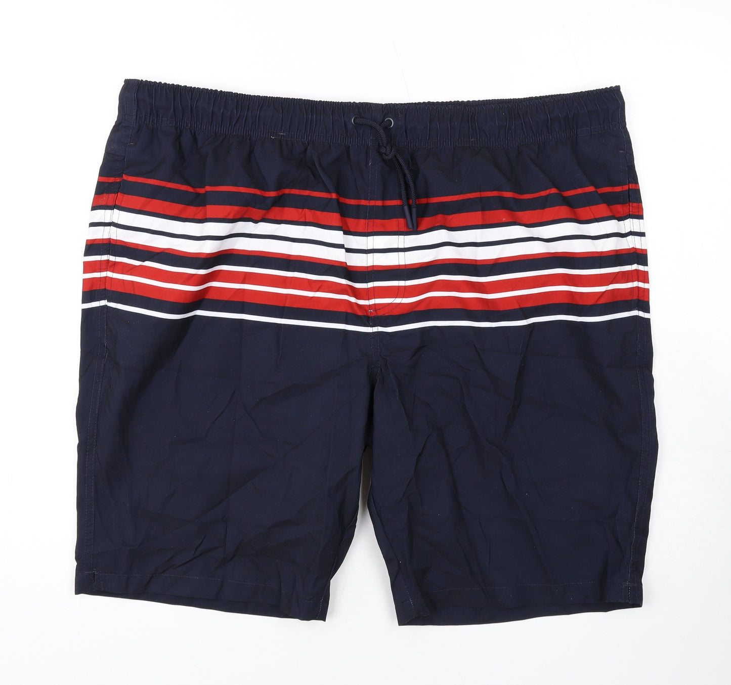 Marks and Spencer Mens Black Striped Polyester Bermuda Shorts Size 2XL L6 in Regular Drawstring - Swim Shorts