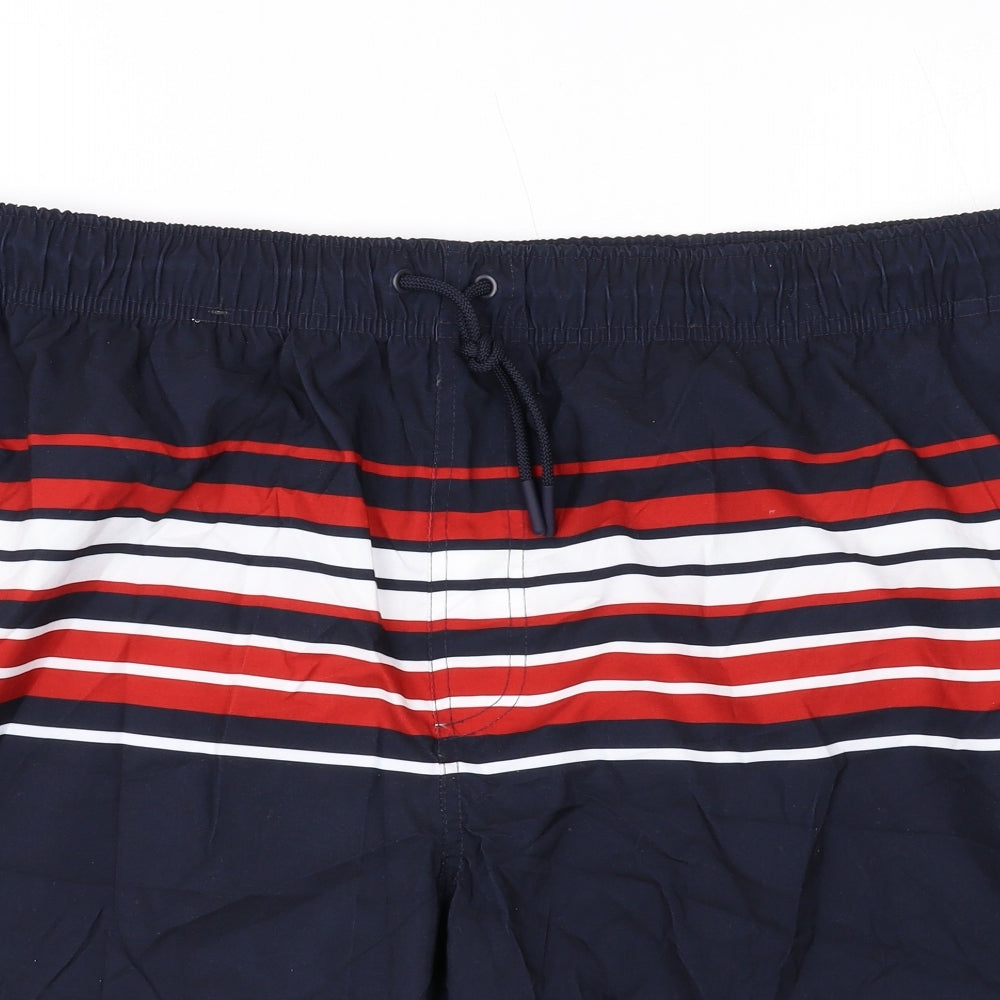 Marks and Spencer Mens Black Striped Polyester Bermuda Shorts Size 2XL L6 in Regular Drawstring - Swim Shorts