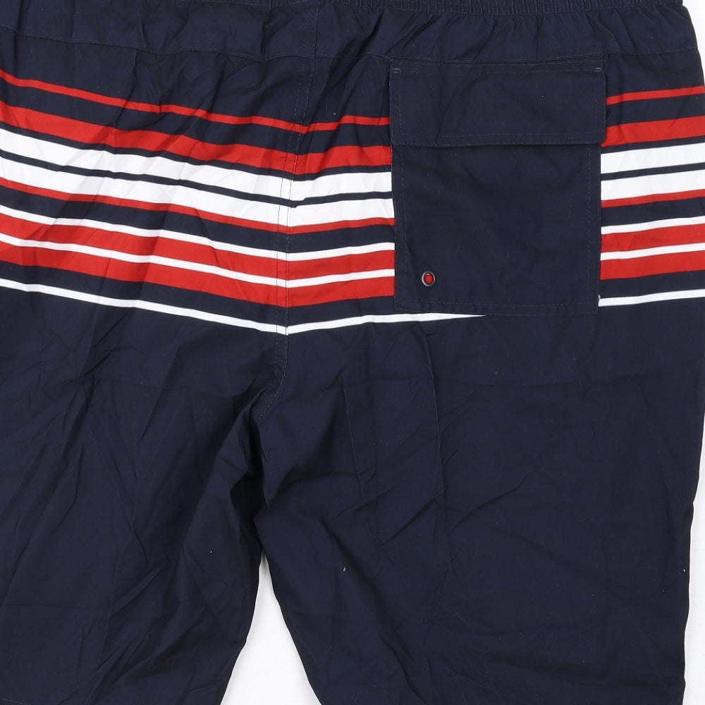 Marks and Spencer Mens Black Striped Polyester Bermuda Shorts Size 2XL L6 in Regular Drawstring - Swim Shorts