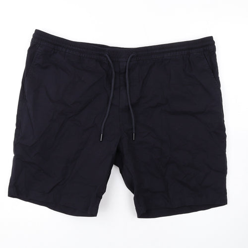 Marks and Spencer Mens Black Cotton Chino Shorts Size 2XL L7 in Regular Zip