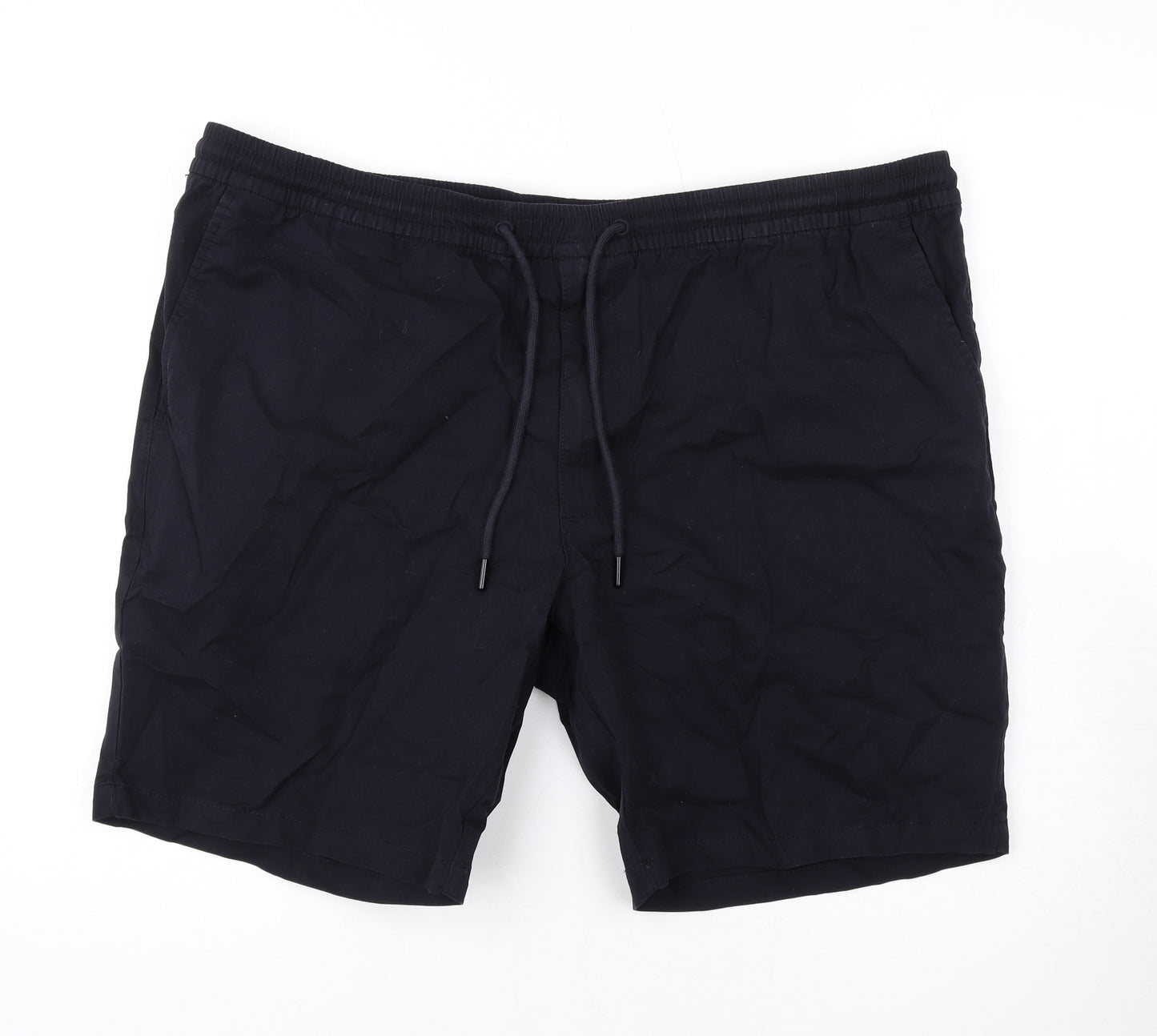 Marks and Spencer Mens Black Cotton Chino Shorts Size 2XL L7 in Regular Zip