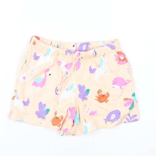 Marks and Spencer Girls Beige Geometric Cotton Sweat Shorts Size 6-7 Years Regular Drawstring - Animals