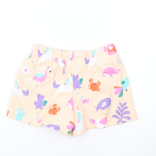 Marks and Spencer Girls Beige Geometric Cotton Sweat Shorts Size 6-7 Years Regular Drawstring - Animals