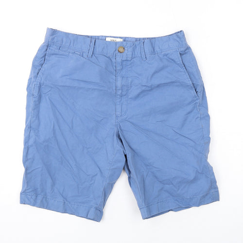 Marks and Spencer Mens Blue Cotton Chino Shorts Size 32 in L9 in Regular Zip