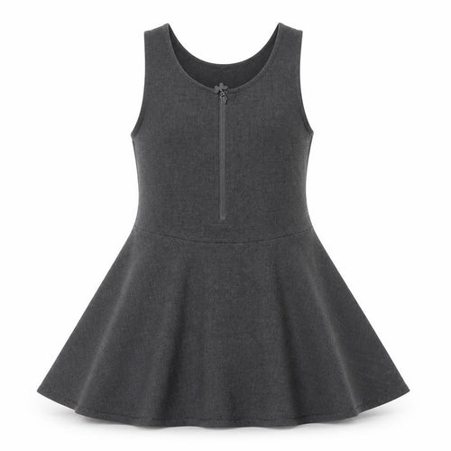 Marks and Spencer Girls Grey Polyester Skater Dress Size 2-3 Years Scoop Neck Zip