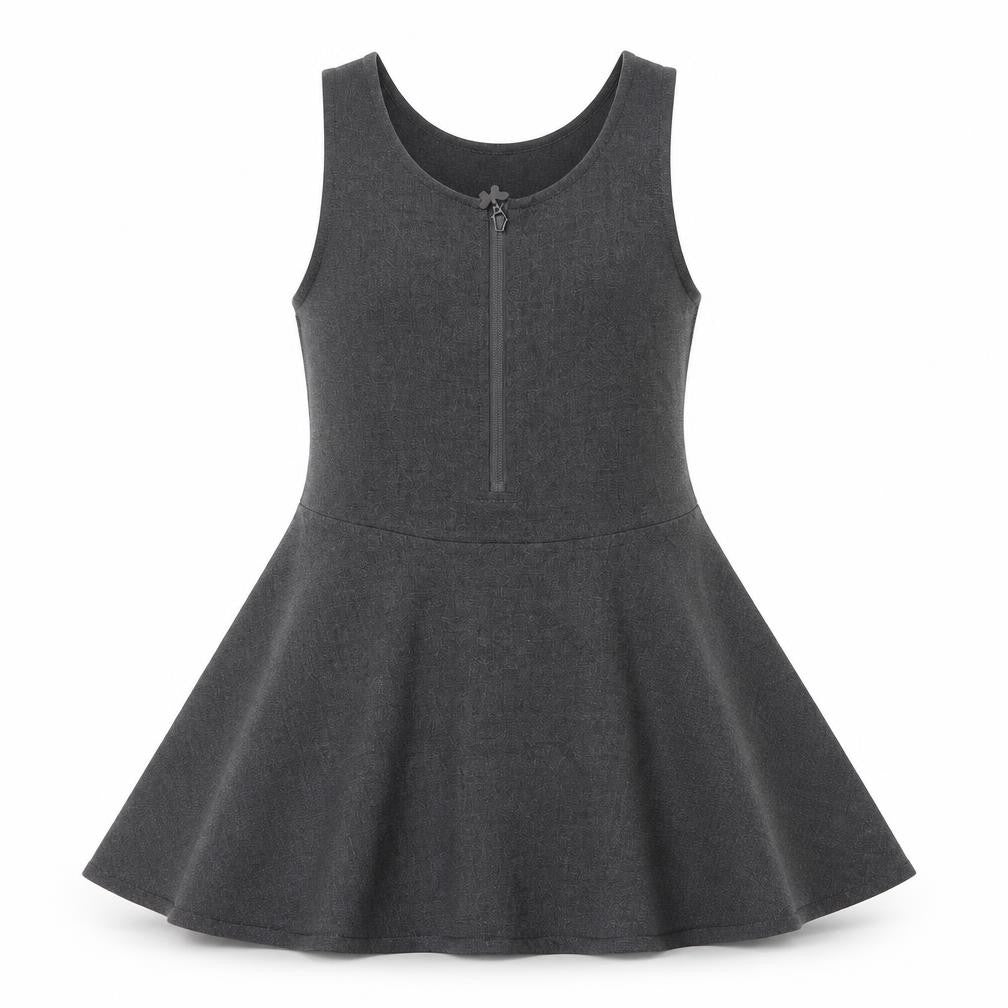 Marks and Spencer Girls Grey Polyester Skater Dress Size 2-3 Years Scoop Neck Zip