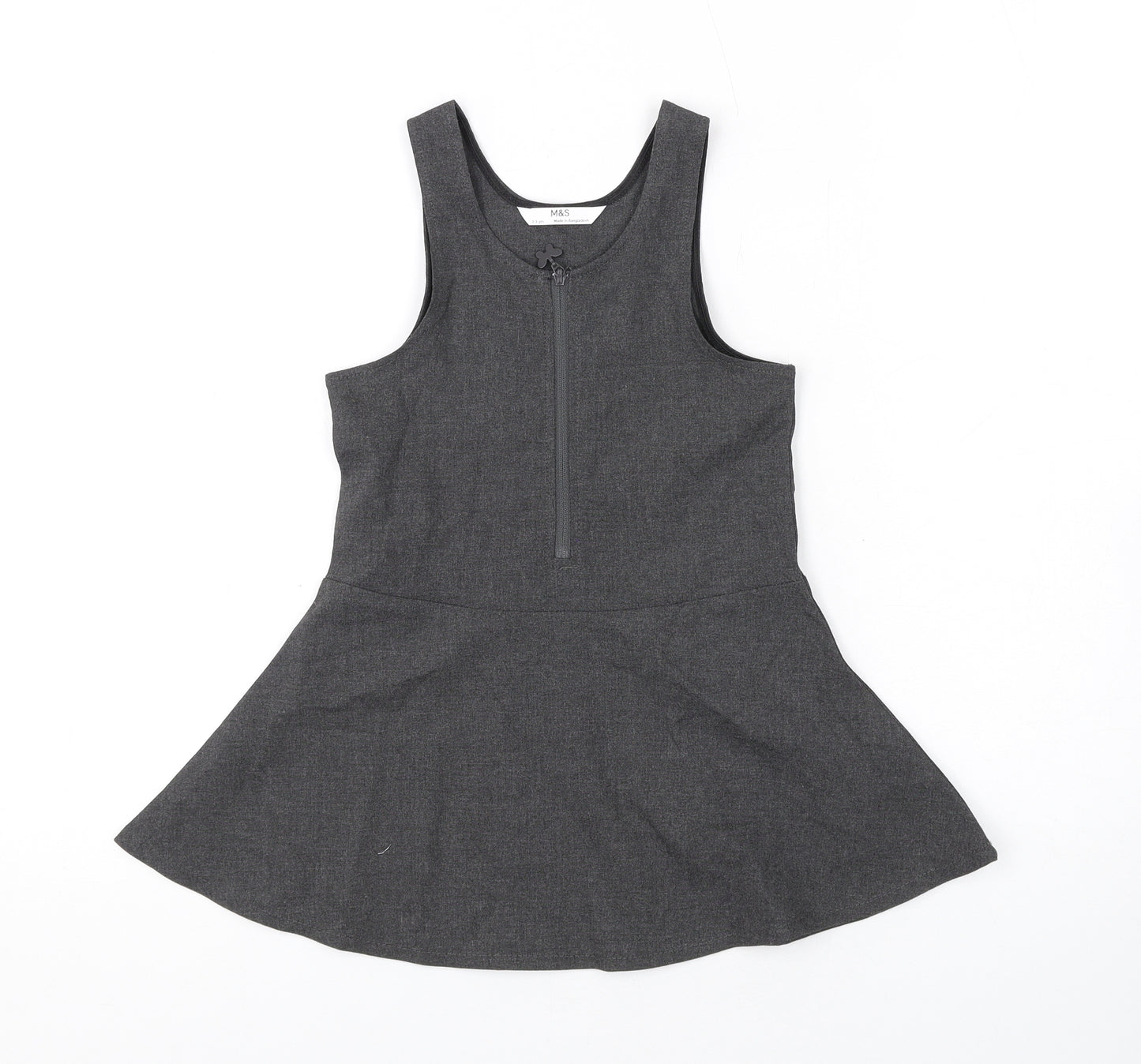 Marks and Spencer Girls Grey Polyester Skater Dress Size 2-3 Years Scoop Neck Zip