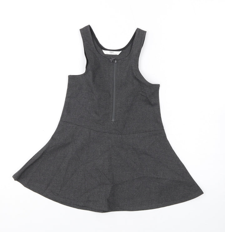 Marks and Spencer Girls Grey Polyester Skater Dress Size 2-3 Years Scoop Neck Zip