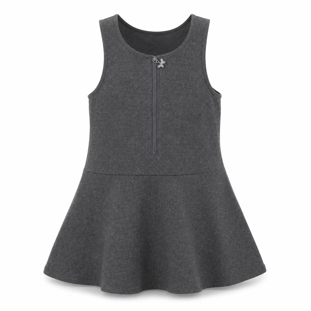 Marks and Spencer Girls Grey Polyester Skater Dress Size 2-3 Years Scoop Neck Zip