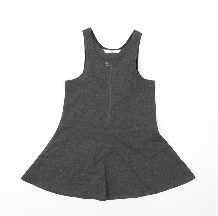 Marks and Spencer Girls Grey Polyester Skater Dress Size 2-3 Years Scoop Neck Zip