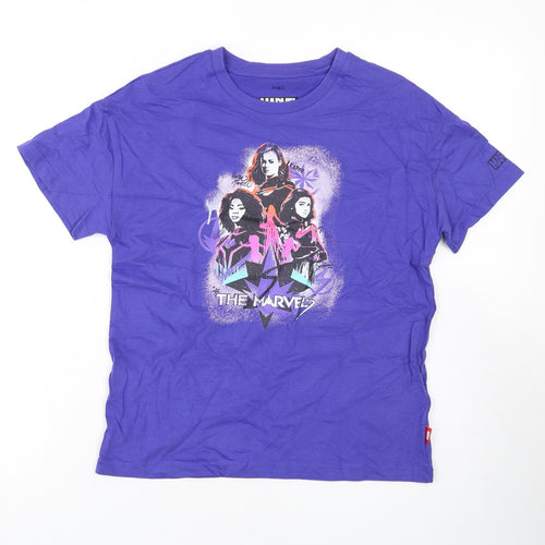 Marks and Spencer Boys Purple Cotton Basic T-Shirt Size 10-11 Years Round Neck Pullover - Marvel