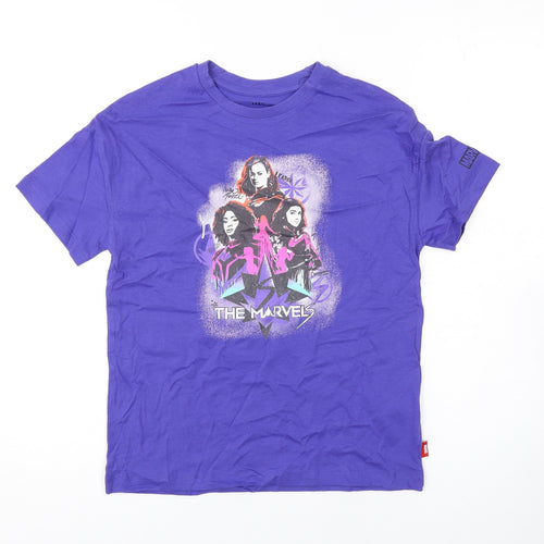 Marks and Spencer Boys Purple Cotton Basic T-Shirt Size 10-11 Years Round Neck Pullover - Marvel