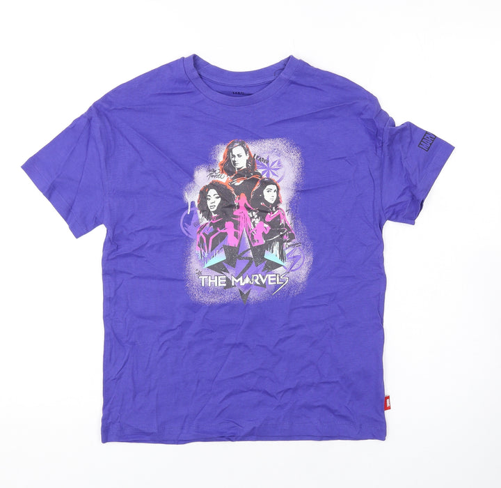 Marks and Spencer Boys Purple Cotton Basic T-Shirt Size 10-11 Years Round Neck Pullover - Marvel