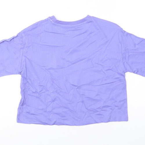 Marks and Spencer Girls Purple Cotton Cropped T-Shirt Size 8-9 Years Round Neck Pullover - Peace