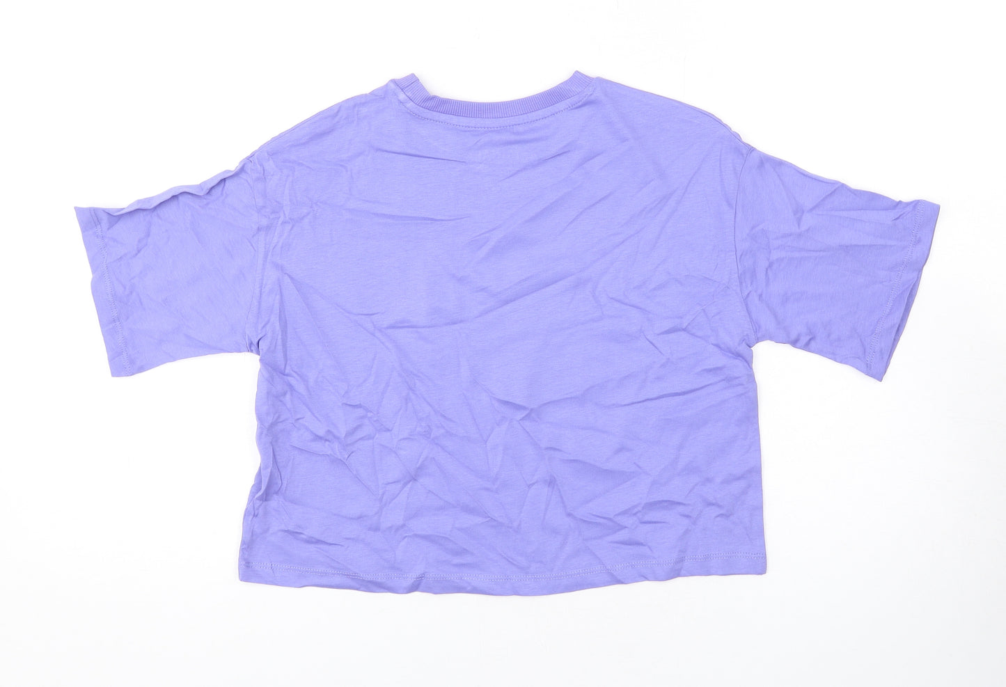 Marks and Spencer Girls Purple Cotton Cropped T-Shirt Size 8-9 Years Round Neck Pullover - Peace