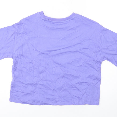 Marks and Spencer Girls Purple Cotton Cropped T-Shirt Size 10-11 Years Round Neck Pullover - Peace