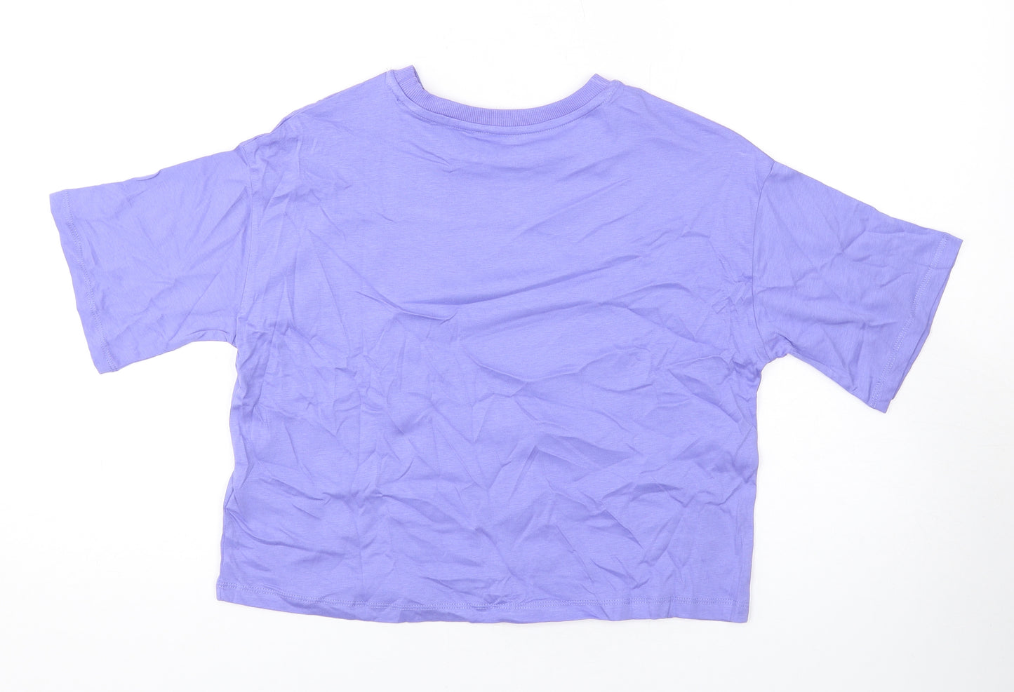 Marks and Spencer Girls Purple Cotton Cropped T-Shirt Size 10-11 Years Round Neck Pullover - Peace