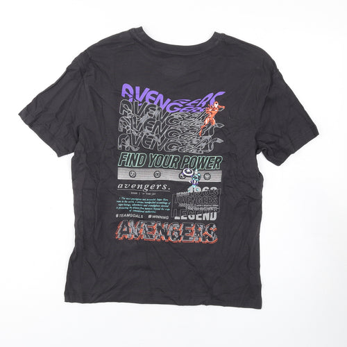 Marks and Spencer Boys Grey Cotton Basic T-Shirt Size 10-11 Years Round Neck Pullover - Marvel, Avengers