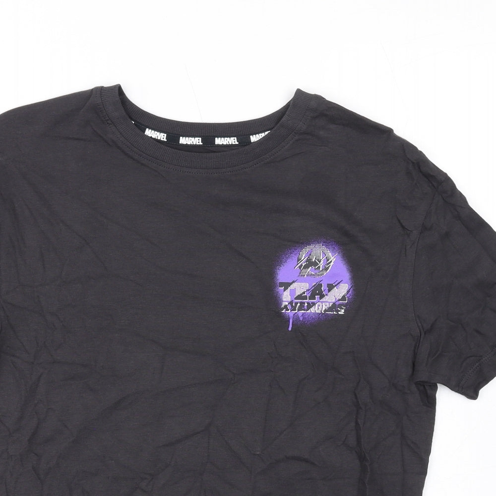 Marks and Spencer Boys Grey Cotton Basic T-Shirt Size 10-11 Years Round Neck Pullover - Marvel, Avengers