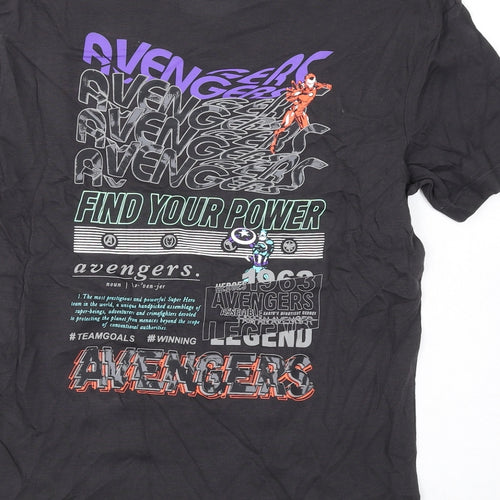 Marks and Spencer Boys Grey Cotton Basic T-Shirt Size 10-11 Years Round Neck Pullover - Marvel, Avengers
