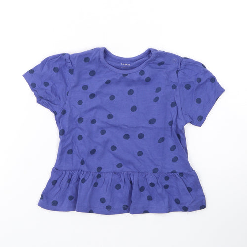 Marks and Spencer Girls Purple Polka Dot Cotton Basic T-Shirt Size 2-3 Years Round Neck Snap