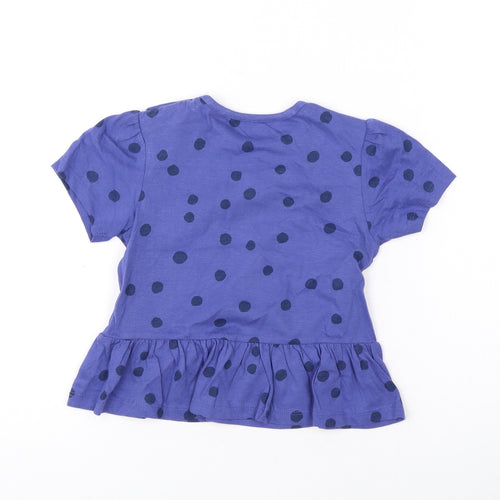 Marks and Spencer Girls Purple Polka Dot Cotton Basic T-Shirt Size 2-3 Years Round Neck Snap