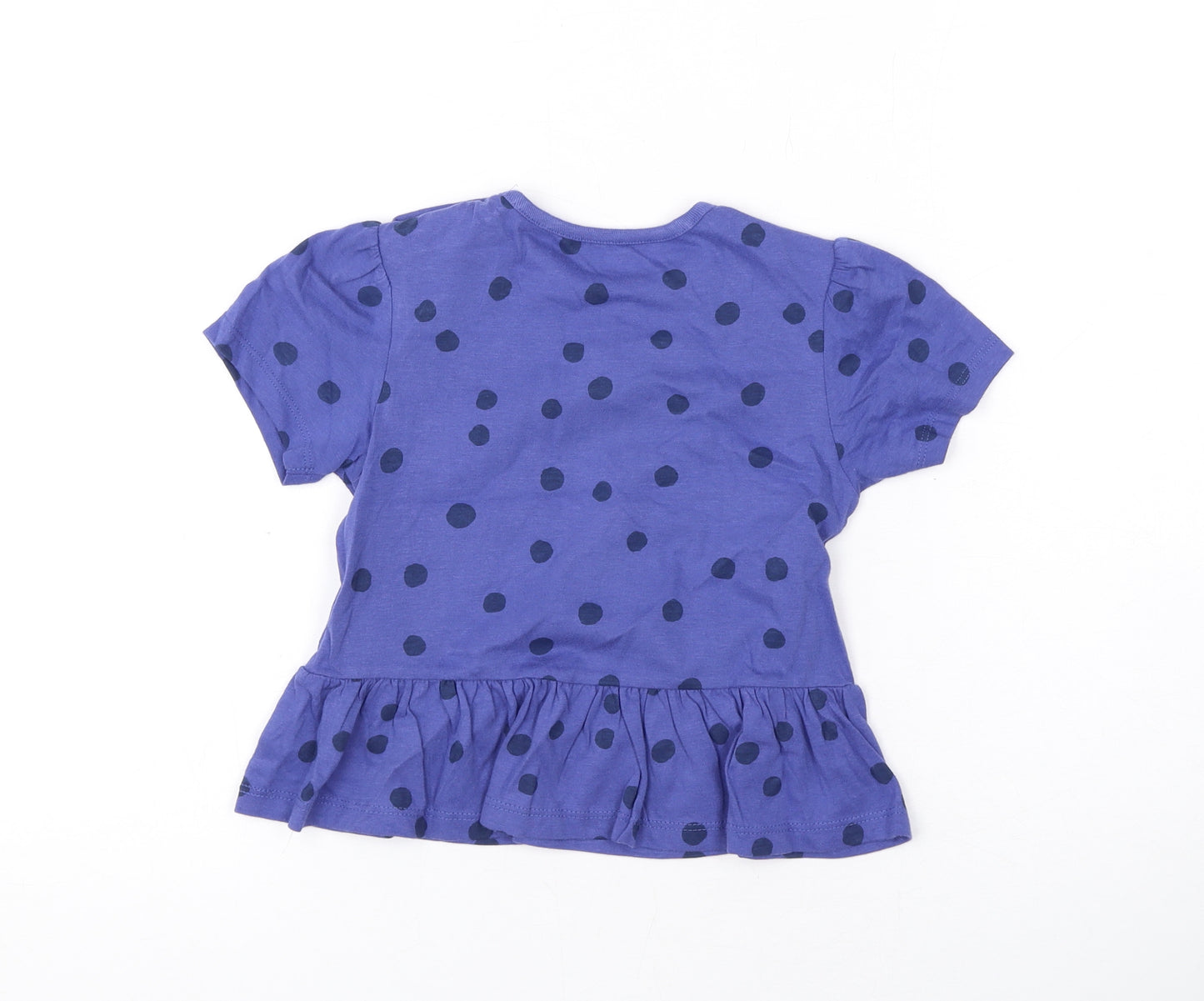 Marks and Spencer Girls Purple Polka Dot Cotton Basic T-Shirt Size 2-3 Years Round Neck Snap