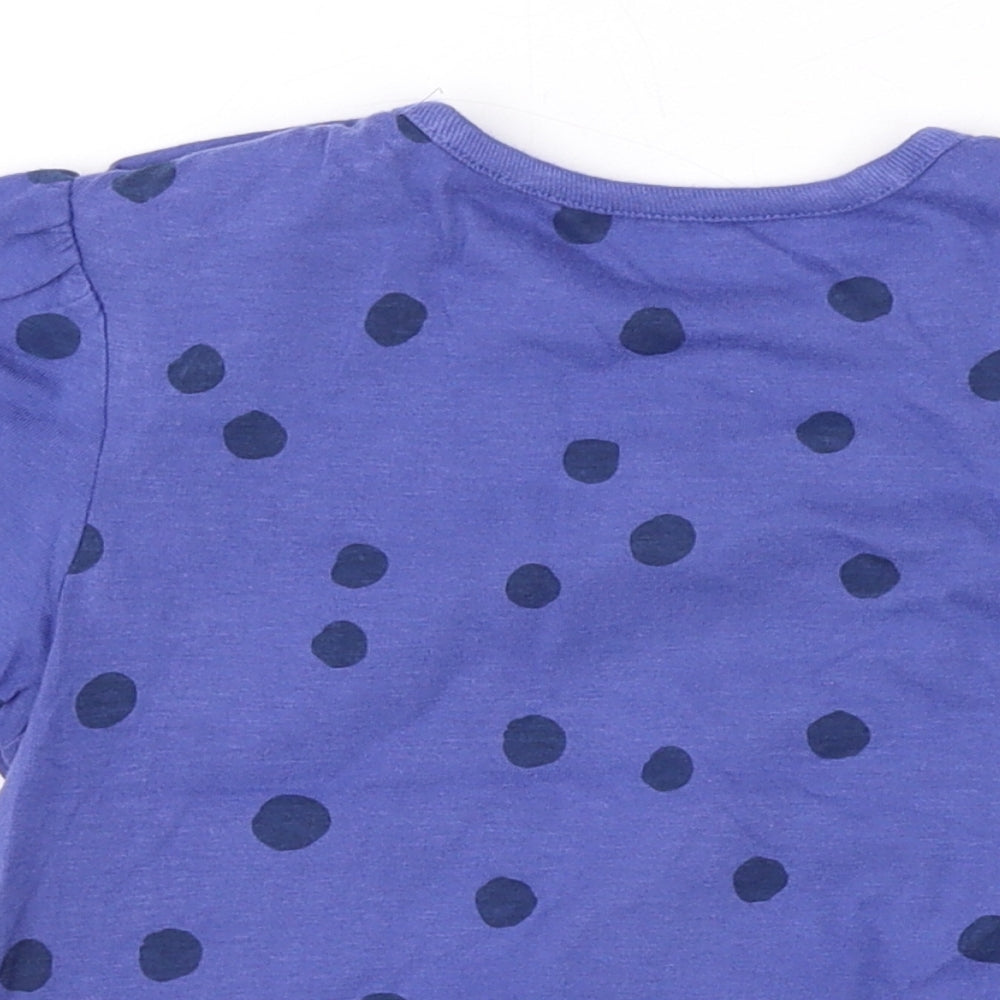 Marks and Spencer Girls Purple Polka Dot Cotton Basic T-Shirt Size 2-3 Years Round Neck Snap