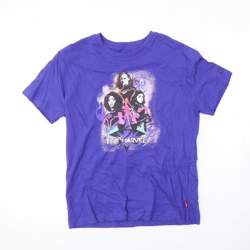 Marks and Spencer Boys Purple Cotton Basic T-Shirt Size 10-11 Years Round Neck Pullover - Marvel, Avengers