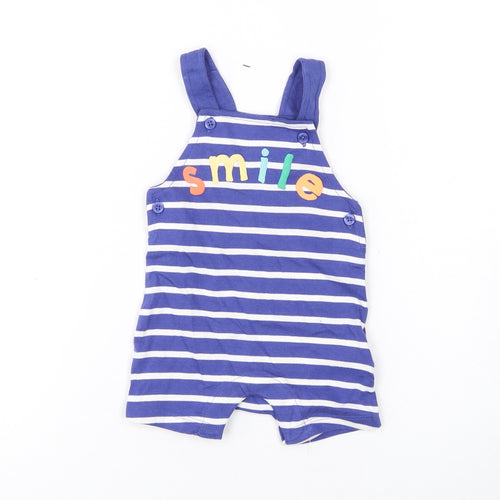 Marks and Spencer Baby Blue Striped Cotton Dungaree One-Piece Size 0-3 Months Button - Smile