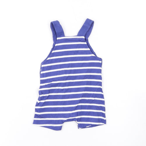 Marks and Spencer Baby Blue Striped Cotton Dungaree One-Piece Size 0-3 Months Button - Smile
