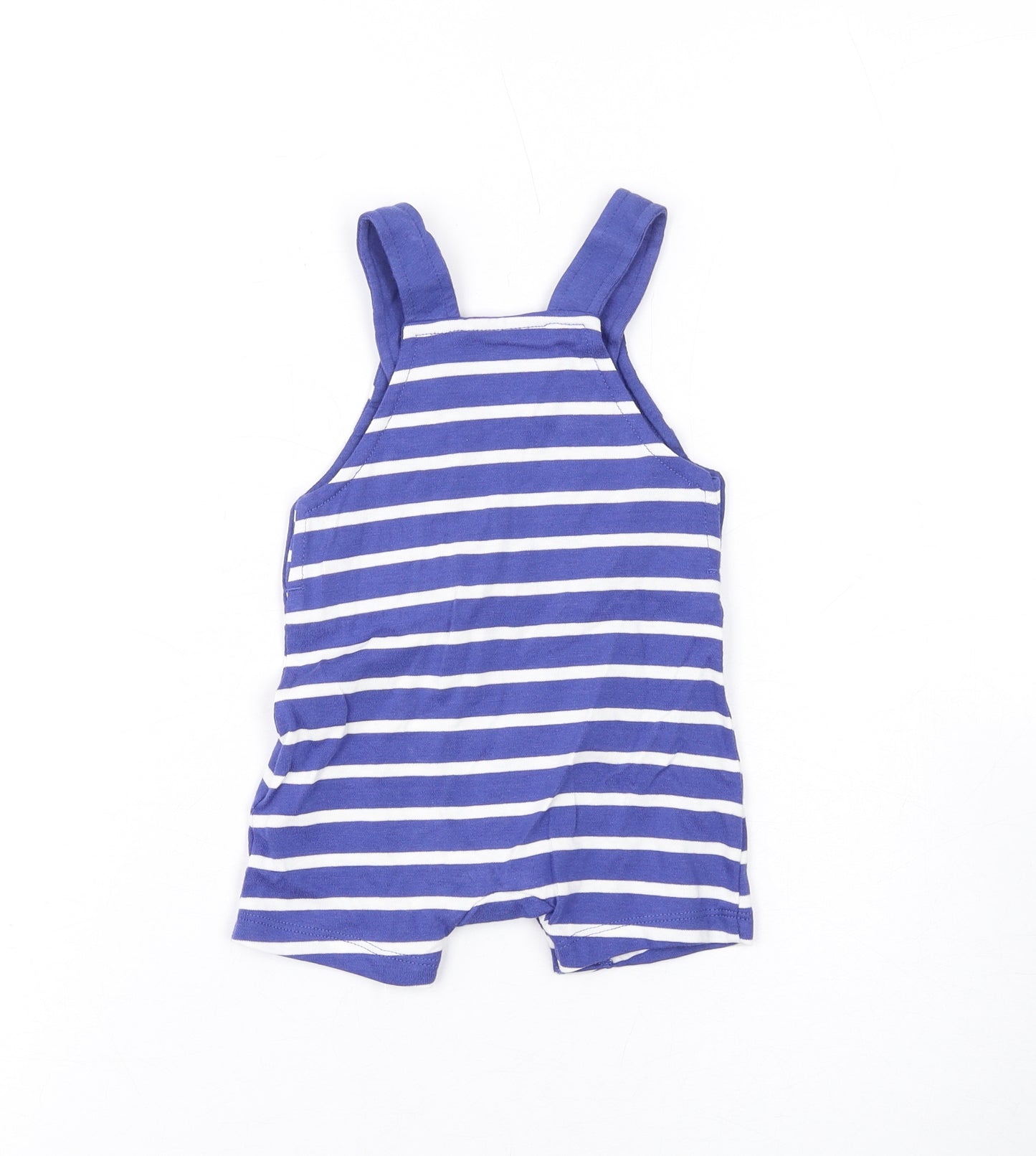 Marks and Spencer Baby Blue Striped Cotton Dungaree One-Piece Size 0-3 Months Button - Smile