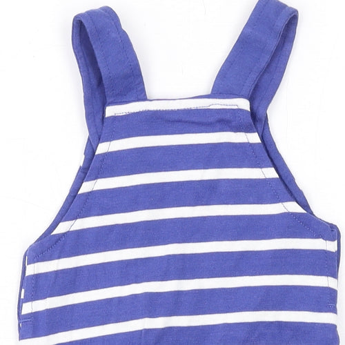 Marks and Spencer Baby Blue Striped Cotton Dungaree One-Piece Size 0-3 Months Button - Smile