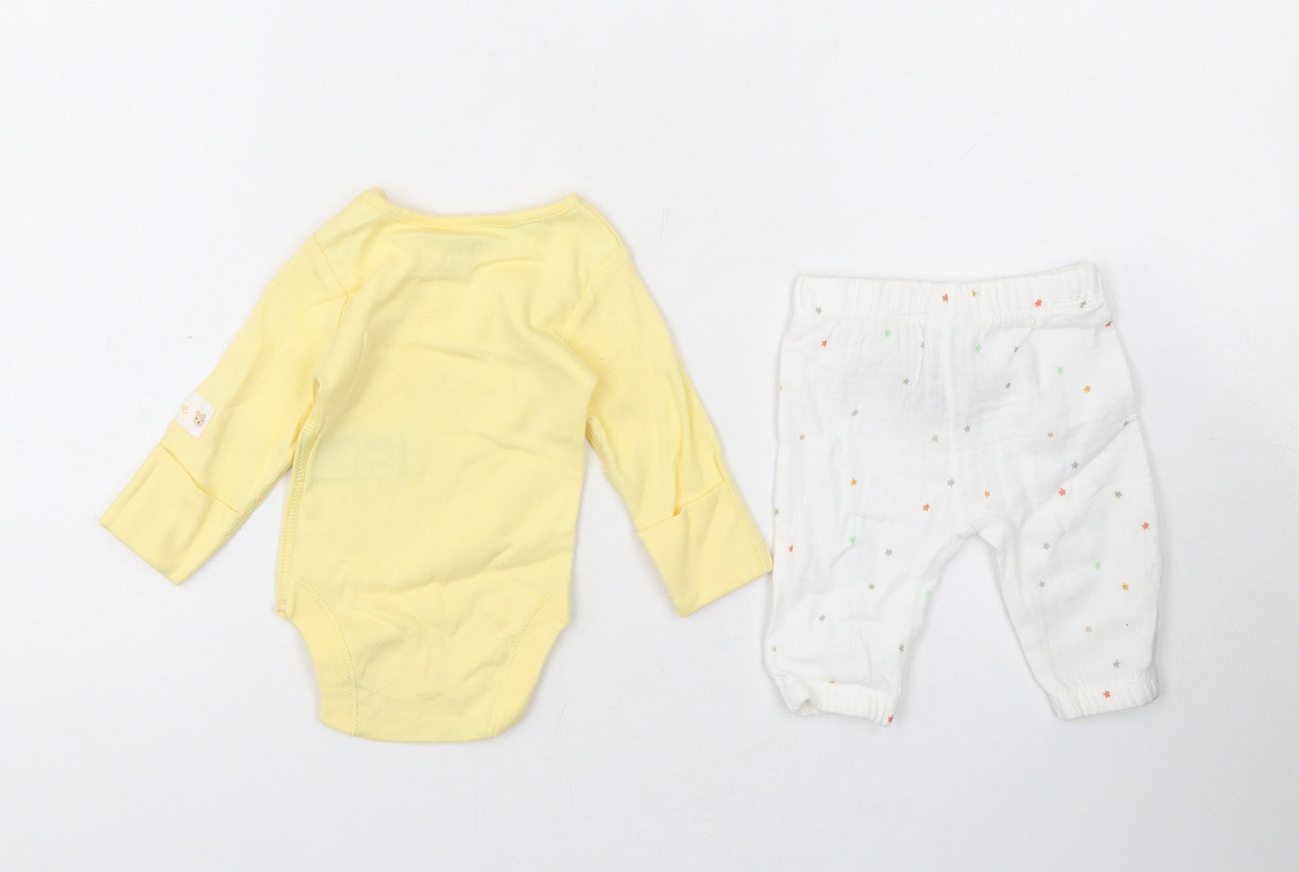 Marks and Spencer Baby Yellow Geometric Cotton Bodysuit Outfit/Set Size Newborn Snap - Star Print