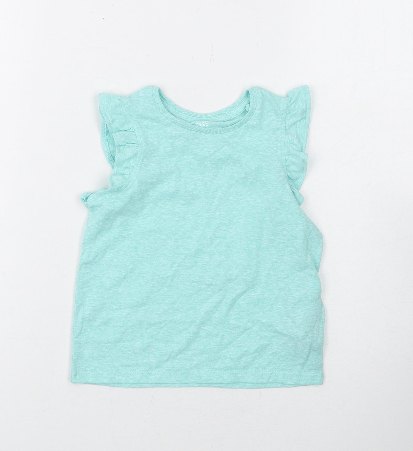 Marks and Spencer Girls Green Polyester Basic T-Shirt Size 2-3 Years Round Neck Pullover