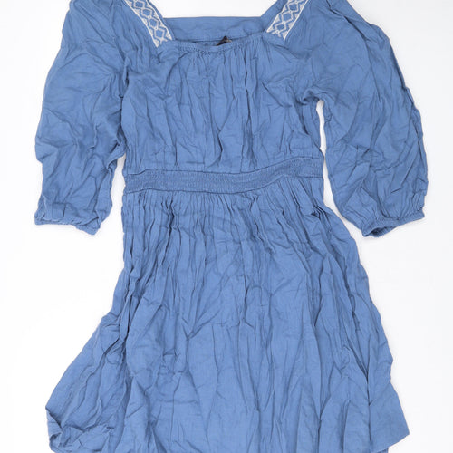 Marks and Spencer Womens Blue Linen A-Line Size 10 Square Neck Pullover