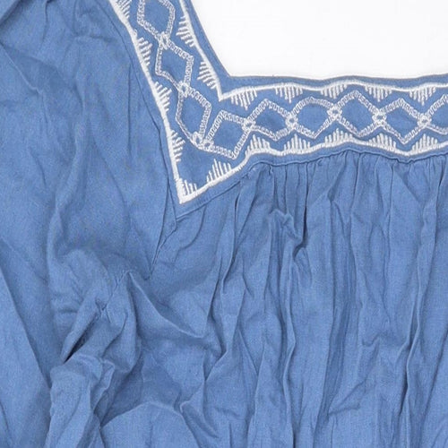 Marks and Spencer Womens Blue Linen A-Line Size 10 Square Neck Pullover