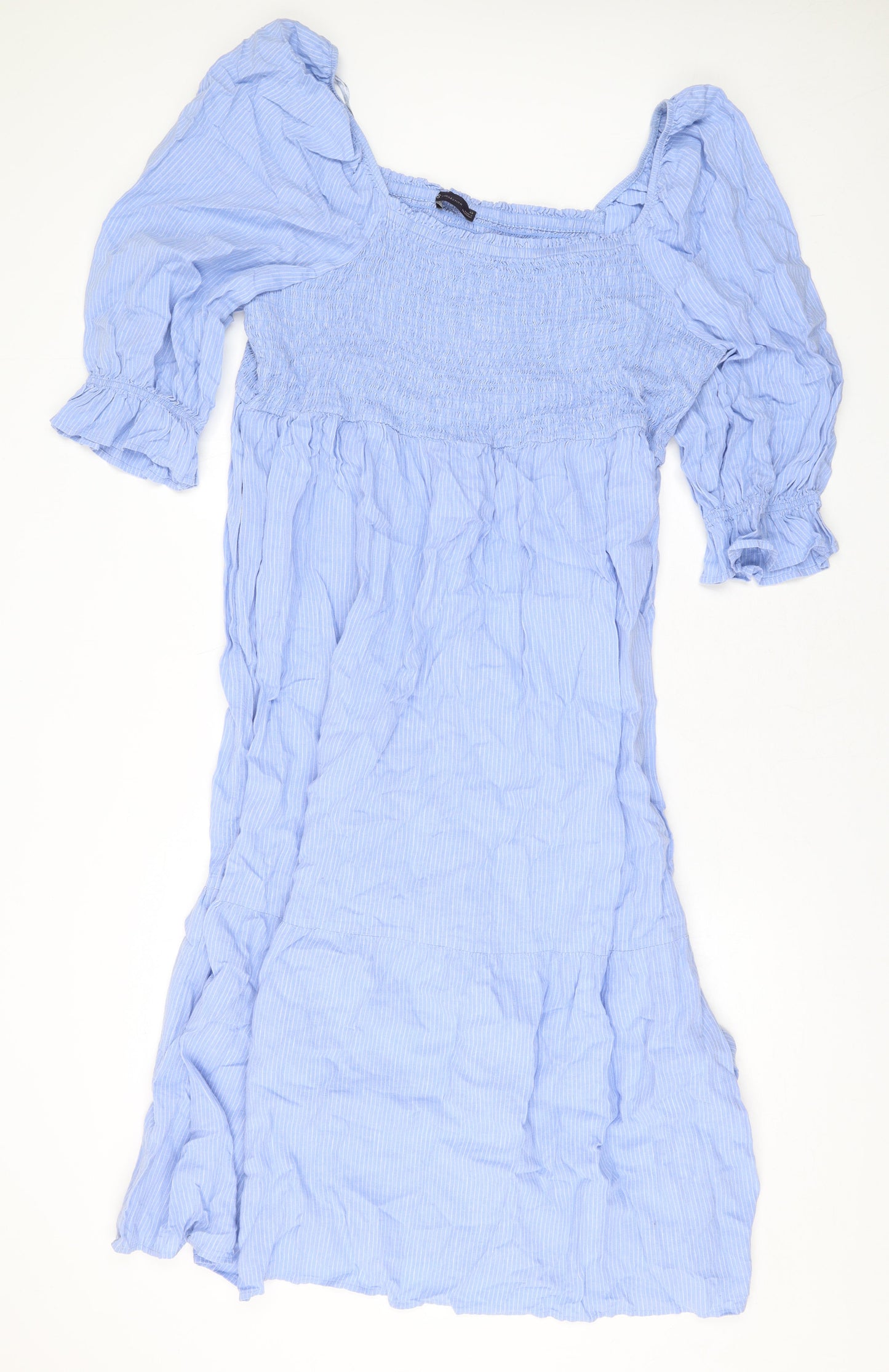 Marks and Spencer Womens Blue Striped Linen A-Line Size 22 Square Neck Pullover