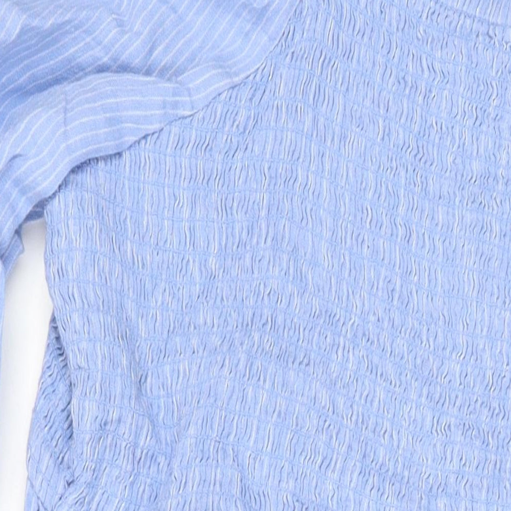 Marks and Spencer Womens Blue Striped Linen A-Line Size 22 Square Neck Pullover