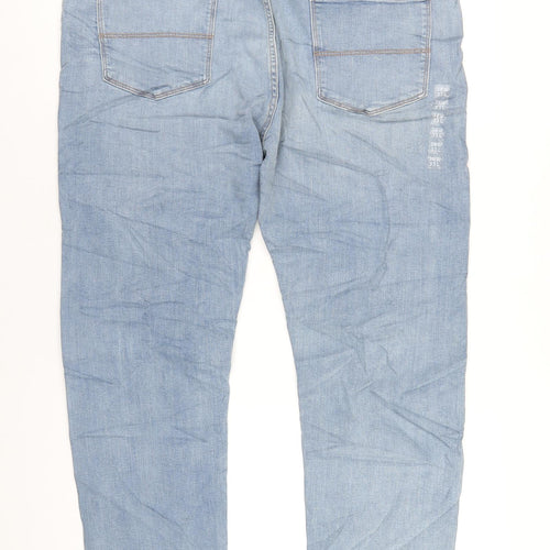 Marks and Spencer Mens Blue Cotton Straight Jeans Size 38 in L33 in Slim Zip