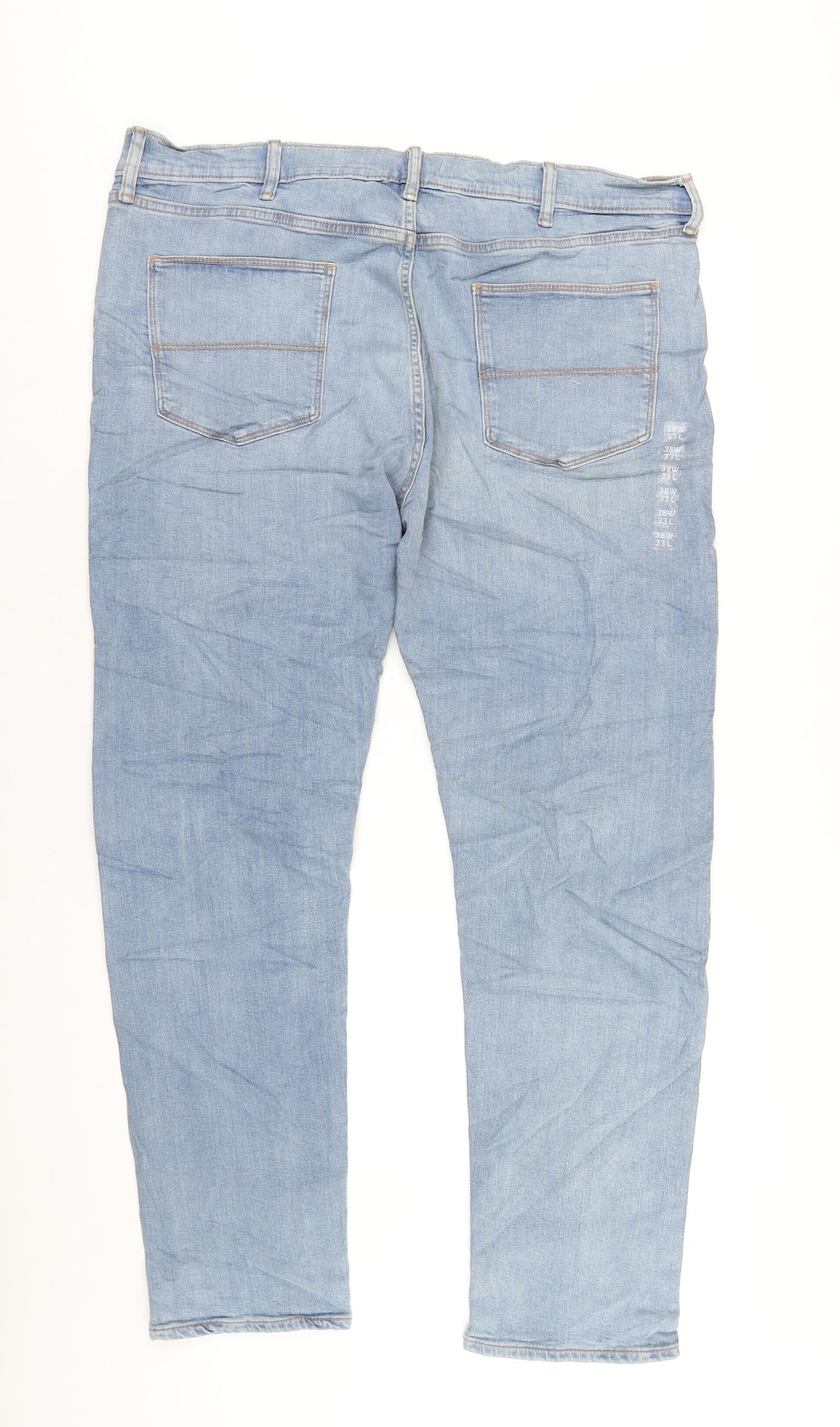 Marks and Spencer Mens Blue Cotton Straight Jeans Size 38 in L33 in Slim Zip