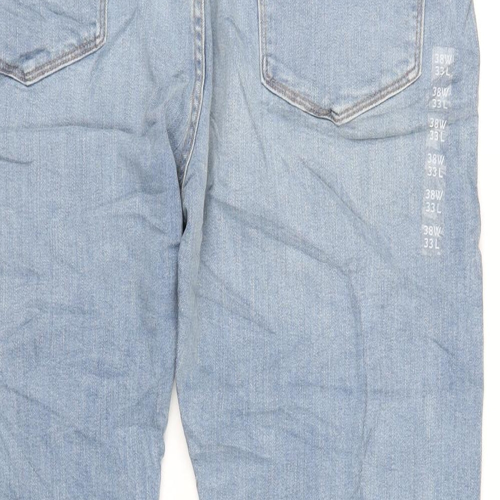 Marks and Spencer Mens Blue Cotton Straight Jeans Size 38 in L33 in Slim Zip