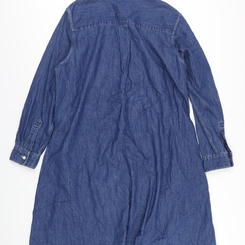Uniqlo Womens Blue Cotton Shirt Dress Size L Collared Button