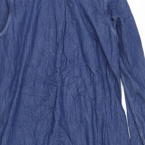 Uniqlo Womens Blue Cotton Shirt Dress Size L Collared Button
